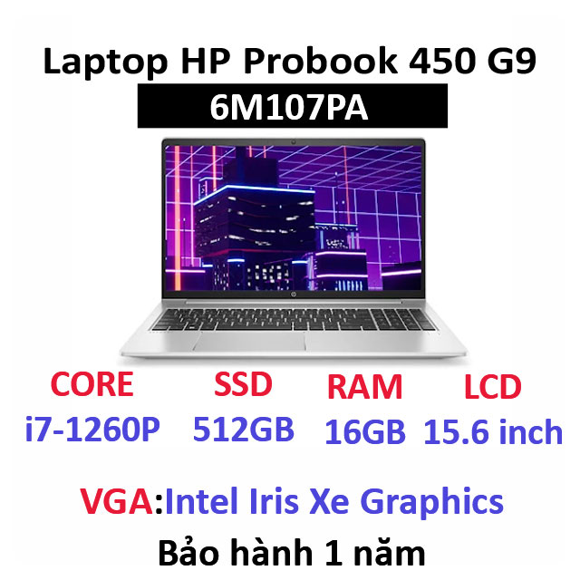 Laptop HP PROBOOK 450 G9 6M107PA (Core i7-1260P | 16GB | 512GB | Intel Iris Xe | 15.6 inch FHD | IPS | Win11 | Bạc)