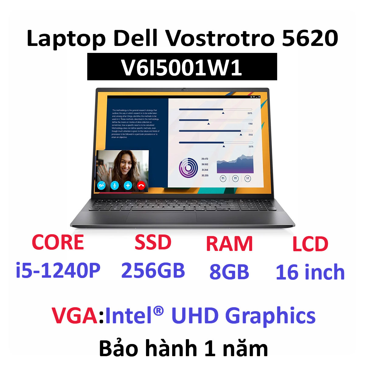 Laptop Dell Vostrotro 5620 V6I5001W1 16 FHD Core i5-1240P | 8GB RAM | 256GB SSD PCIe NVMe | 4 Cell-54Whr | Win 11 Office Home and Studen 2021 | Gray