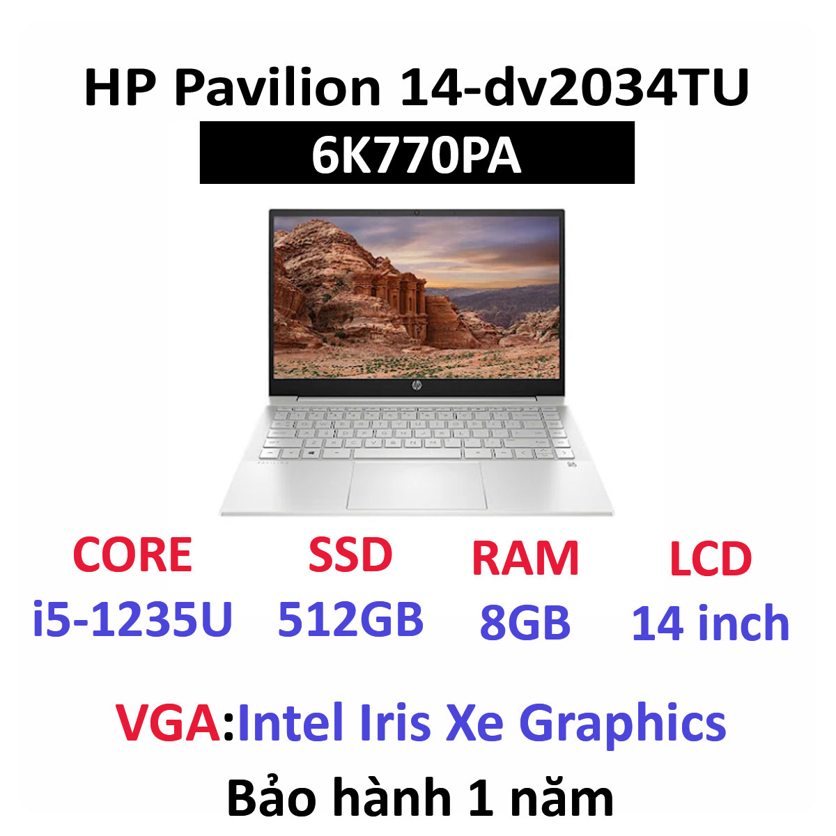 Laptop HP Pavilion 14-dv2034TU 6K770PA (Core i5-1235U | 8GB | 512GB | Intel® Iris® Xᵉ | 14 inch FHD | Windows 11 Home | Natural silver)